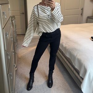 Lilla P Cream White and Black Striped Sweater Medium